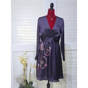 ALTUZARRA for Target Women's Eggplant Purple Satin Orchid Print Dress Sz 10 2341
